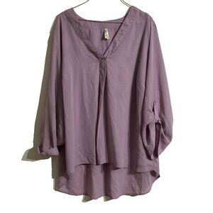 Purple Blouse Plus Size Dress Shirt Long Roll Tab Sleeve V-Neck Lavender Top 3X